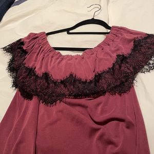 Ella moss pink and black lace off the shoulder top